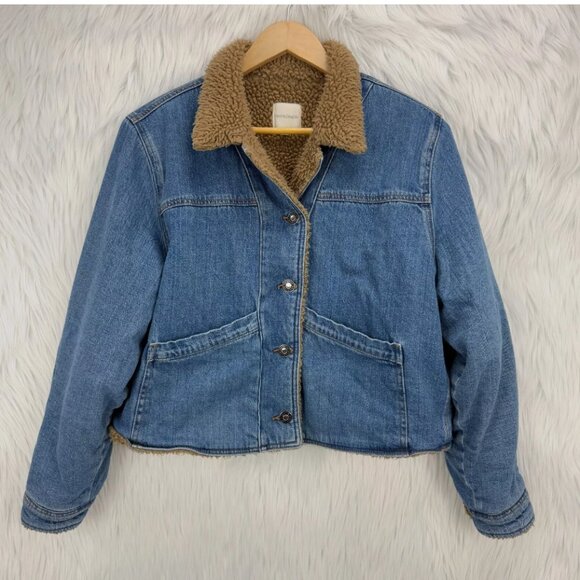 Favorite Daughter Bridget Crop Denim Bomber Jacket Sherpa Lined Concord Relaxed - Picture 4 of 16
